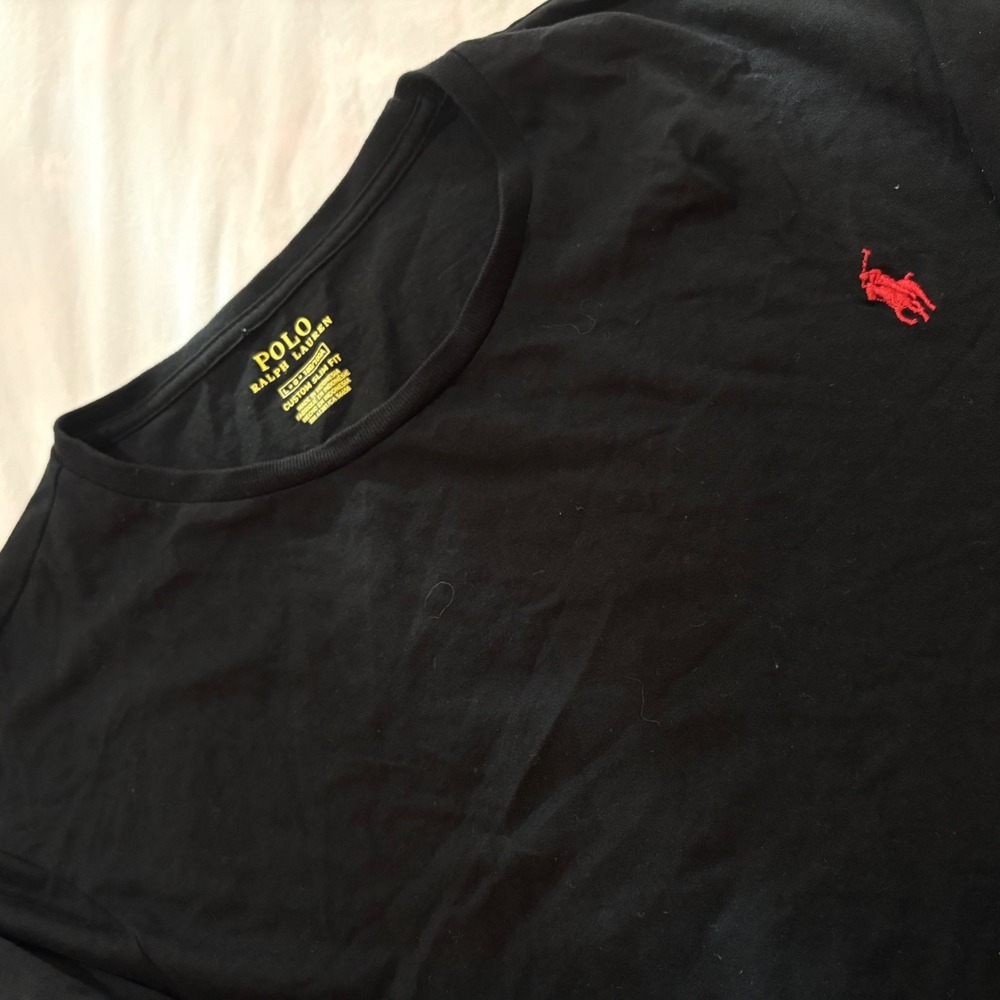 Polo Ralph Lauren Mens Custom Slim Fit Long Sleeve T-Shirt Black‎ Red Pony Large
